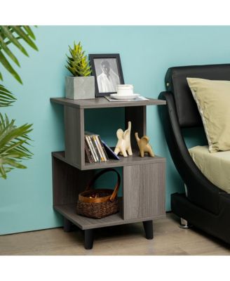2 PCS Nightstand Set Modern Side End Table Storage Shelf Grey