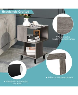 2 PCS Nightstand Set Modern Side End Table Storage Shelf Grey