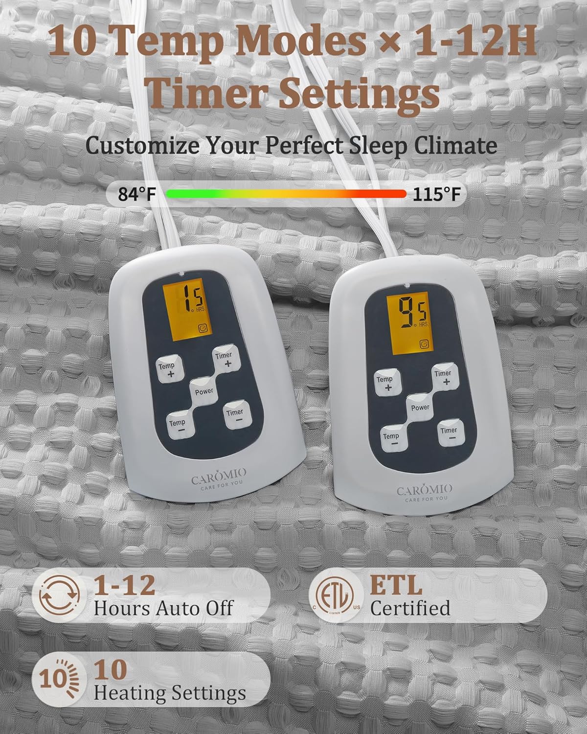 Caromio King Waffle Sherpa Electric Heated Blanket with Dual Control, 100" x 90"