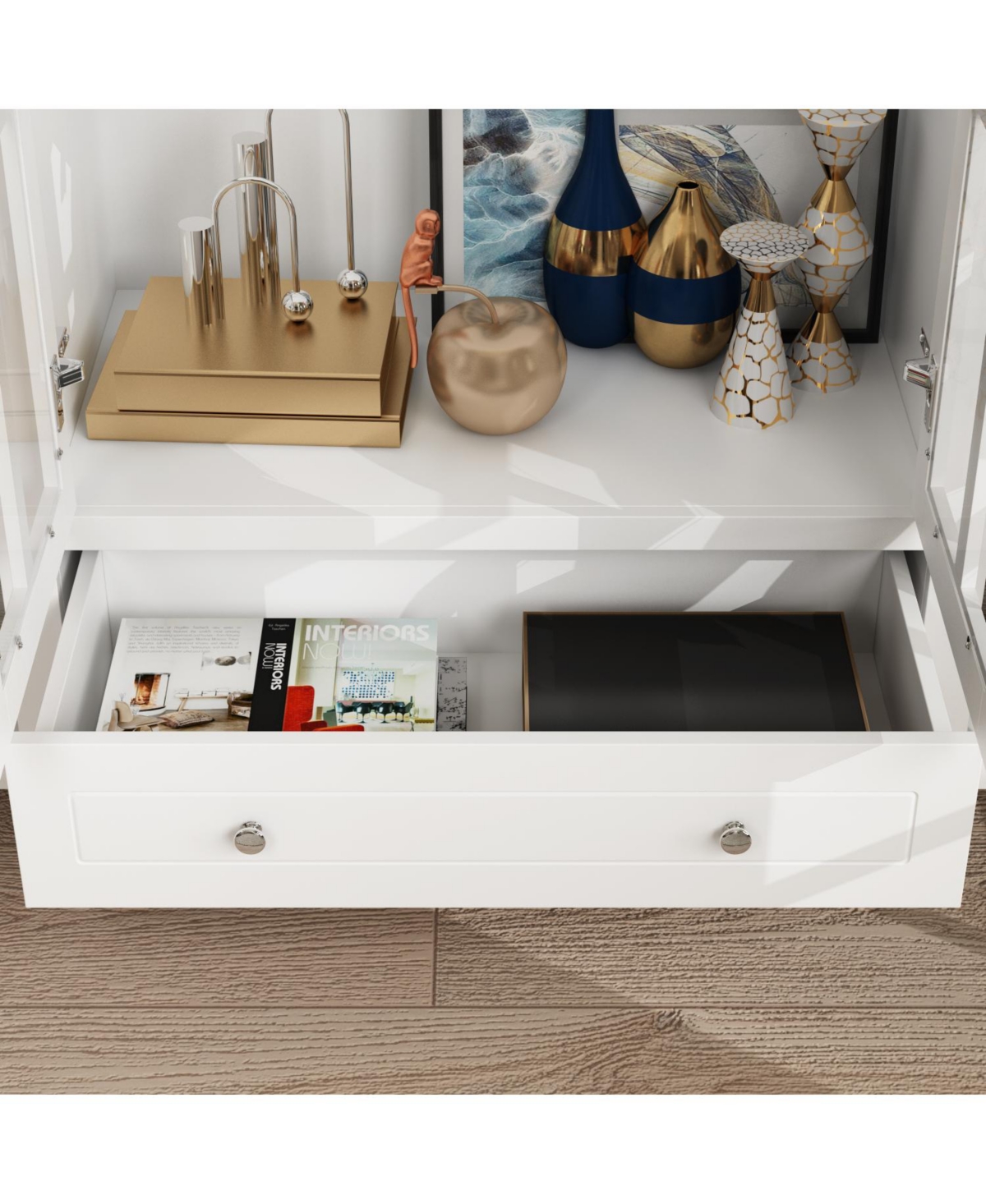 Brown Wooden Standard Bookcase with 3-Tier Shelves and Drawer