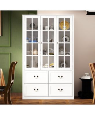 Grey Wood Bookcase With Tempered Glass Doors and 6-Drawers