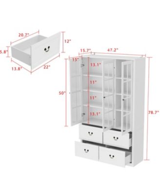 Grey Wood Bookcase With Tempered Glass Doors and 6-Drawers