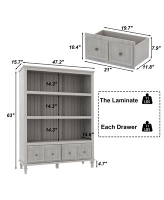 3-Tier Open Shelves, Bookcase Accent Storage Cabinet with 2 Drawers