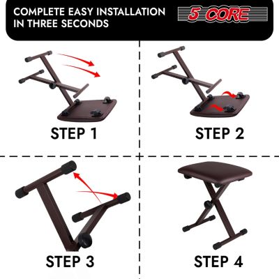 Keyboard Bench 2" Padded Cushioned Piano Stool Height Adjustable Guitar Seat Folding Portable - KBB 02 BR