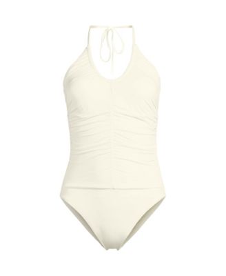 Women's Ruched Multi-Way V-Neck Halter High Leg One Piece Swimsuit