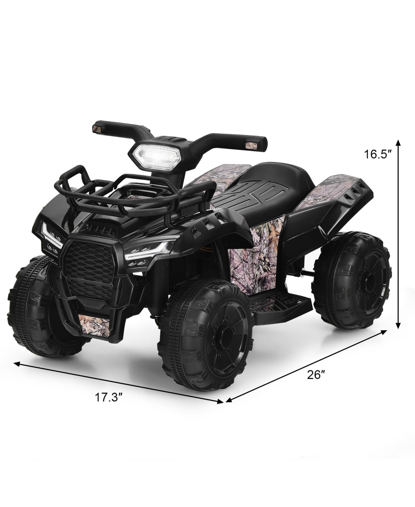 Детская игрушка Costway Kids ATV Quad Electric Ride-On Toy with LED Light, 44 lb. Capacity, Ages 18-36 Months, цвет: Чёрный — фото 3