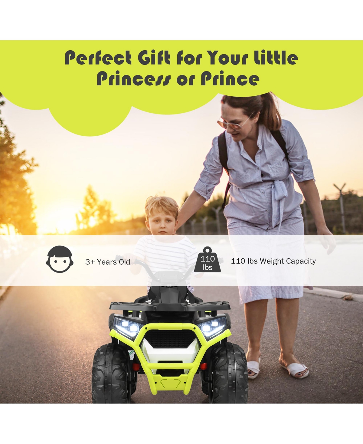 Costway 12V Kids Electric 4-Wheeler Atv Quad 2 Speeds Ride On Car w/MP3&Led Lights
