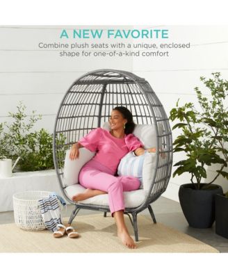Wicker Egg Chair Oversized Indoor Outdoor Patio Lounger w/ Steel Frame, 440lb Capacity
