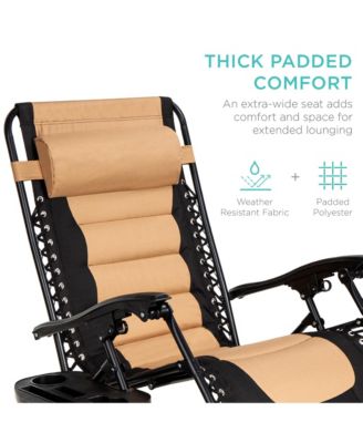 Oversized Padded Zero Gravity Chair, Folding Outdoor Patio Recliner w/ Side Tray
