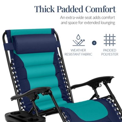 Oversized Padded Zero Gravity Chair, Folding Outdoor Patio Recliner w/ Side Tray