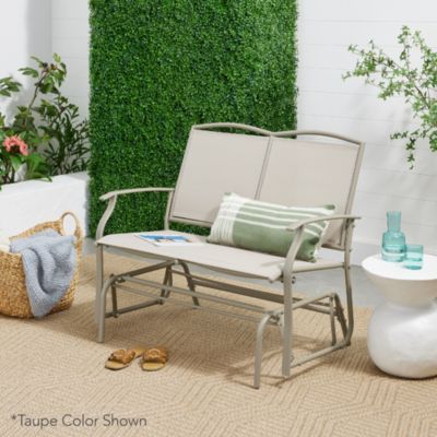 2-Person Outdoor Swing Glider, Steel Patio Loveseat, Bench Rocker with Armrests