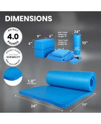 7 Piece Yoga Set with Mat, Stretch Strap, & Knee Pad, Blue