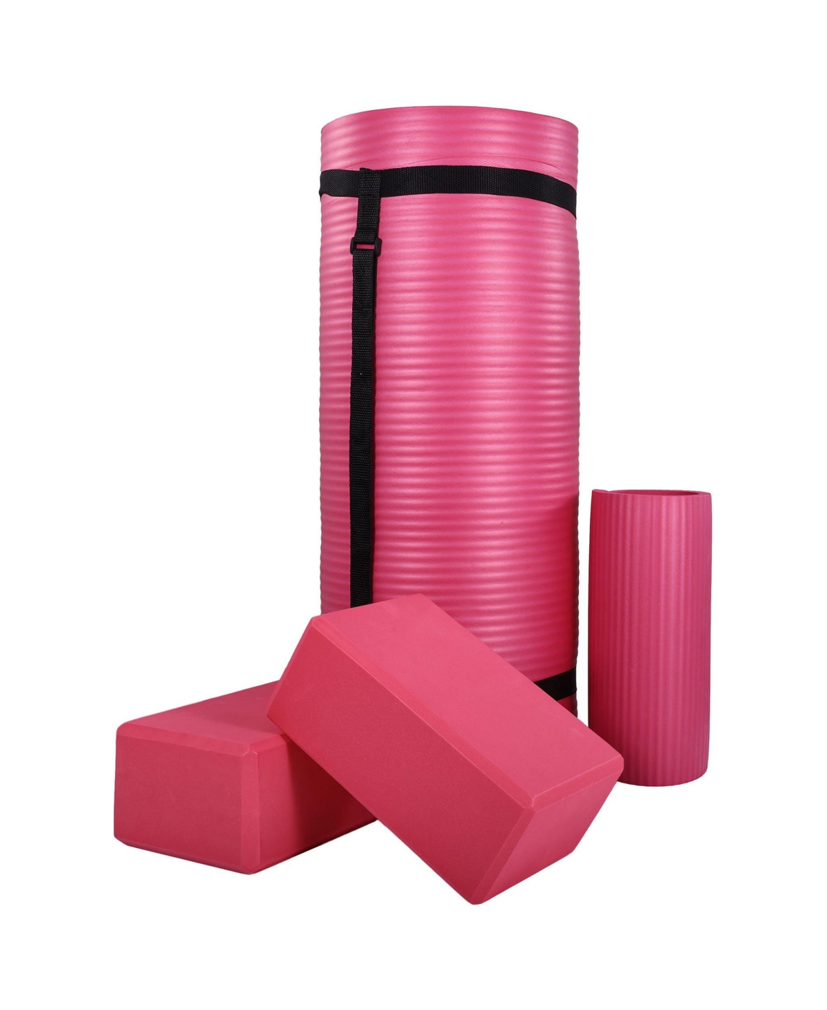 71"x24" Anti Tear Yoga Mat w/Strap, Knee Pad & Blocks, Pink