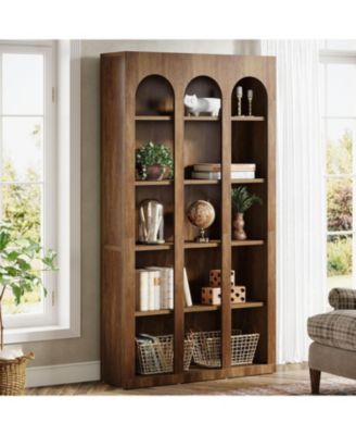 5-Tier Farmhouse Tall Bookshelf Set of 2, 70.87-Inch Rustic Wood Bookcase with Open Shelves, Vintage Display Storage Shelving Unit