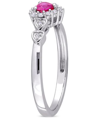 Lab-Grown Blue Sapphire (1/4 ct. t.w.), Lab-Grown White Sapphire (1/8 ct. t.w.), & Diamond Accent Heart Ring in Sterling Silver