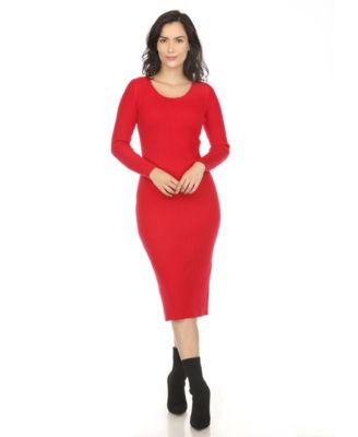 Women's Long Sleeve Rib Midi Sweater Dress