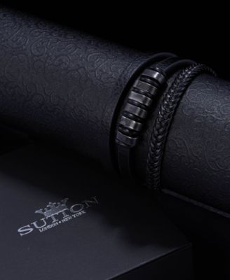 Urban Edge Leather Black Stainless Steel Bracelet