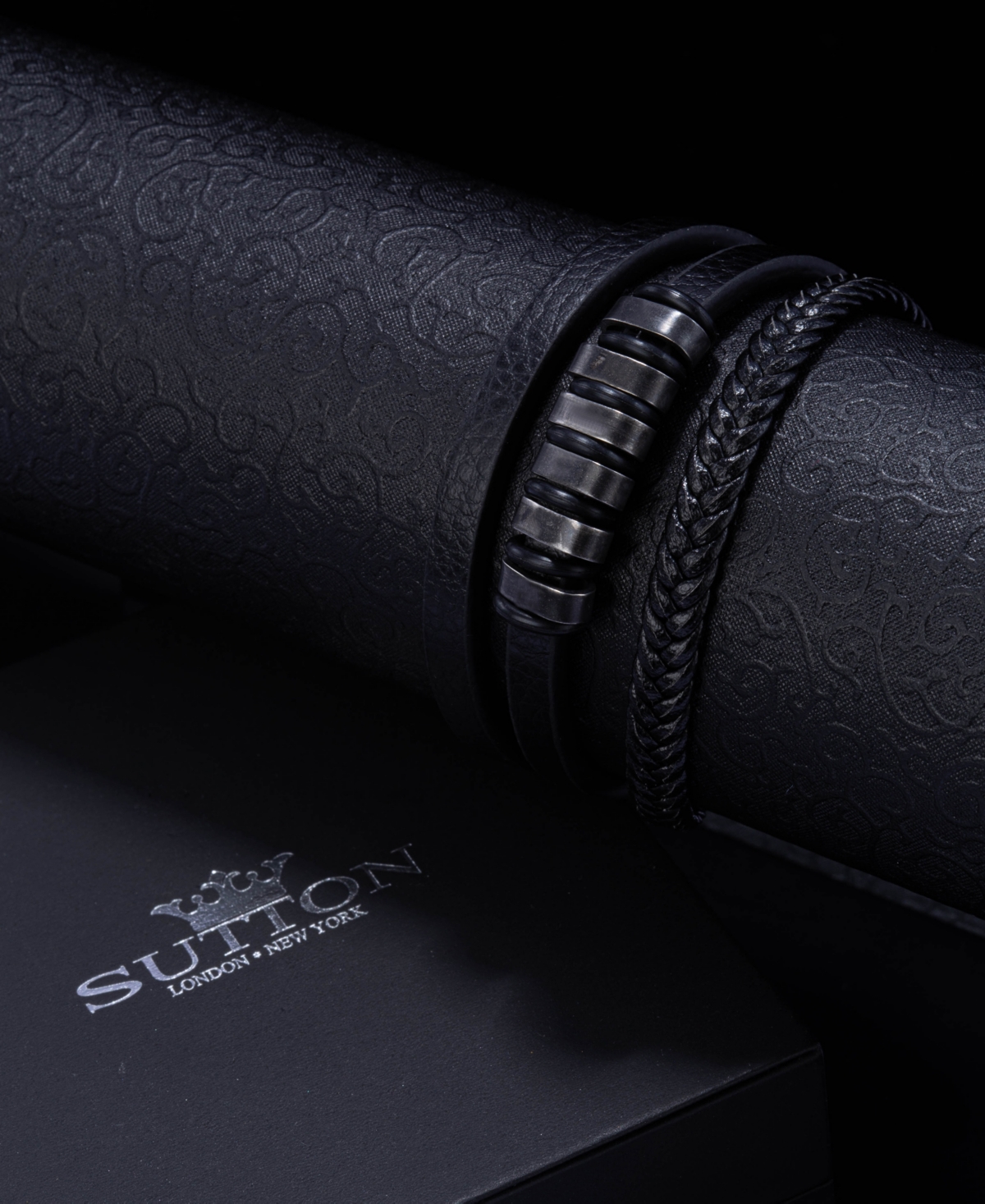 Rhona Sutton Urban Edge Leather Black Stainless Steel Bracelet