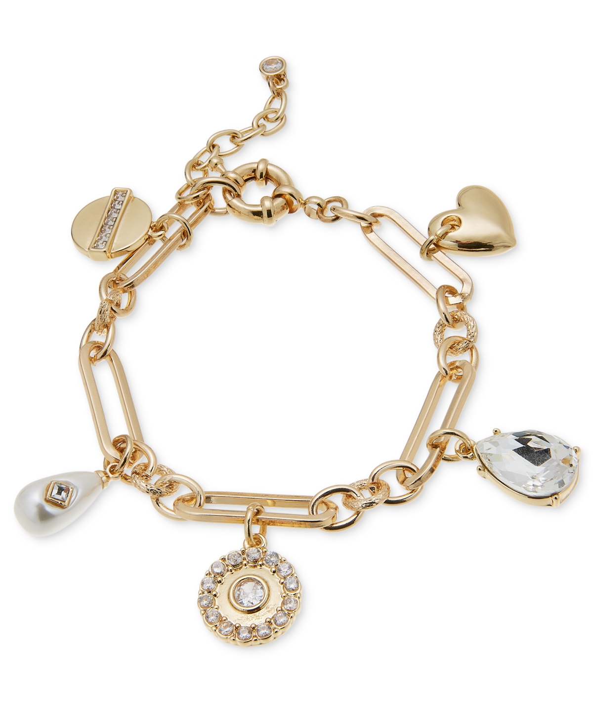 Gold-Tone Crystal & Imitation Pearl Mixed Charm Bracelet, Created for Macy's - Gold