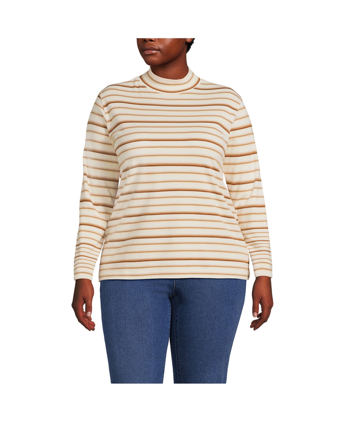 Lands End Plus Size Relaxed Cotton Long Sleeve Mock Turtleneck White Smart Closet