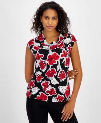 Kasper - Women's Floral-Print Cowl-Neck Sleeveless Top