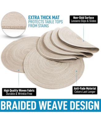 Braided Round Place Mats & Anti-Skid Placemat for Dining - Set of 6