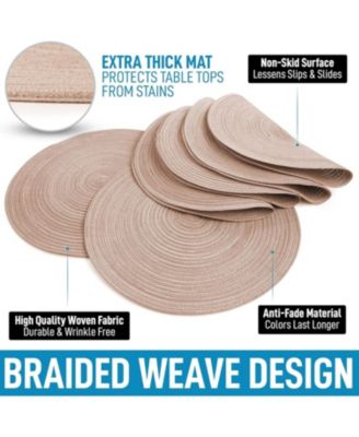Braided Round Place Mats & Anti-Skid Placemat for Dining - Set of 6