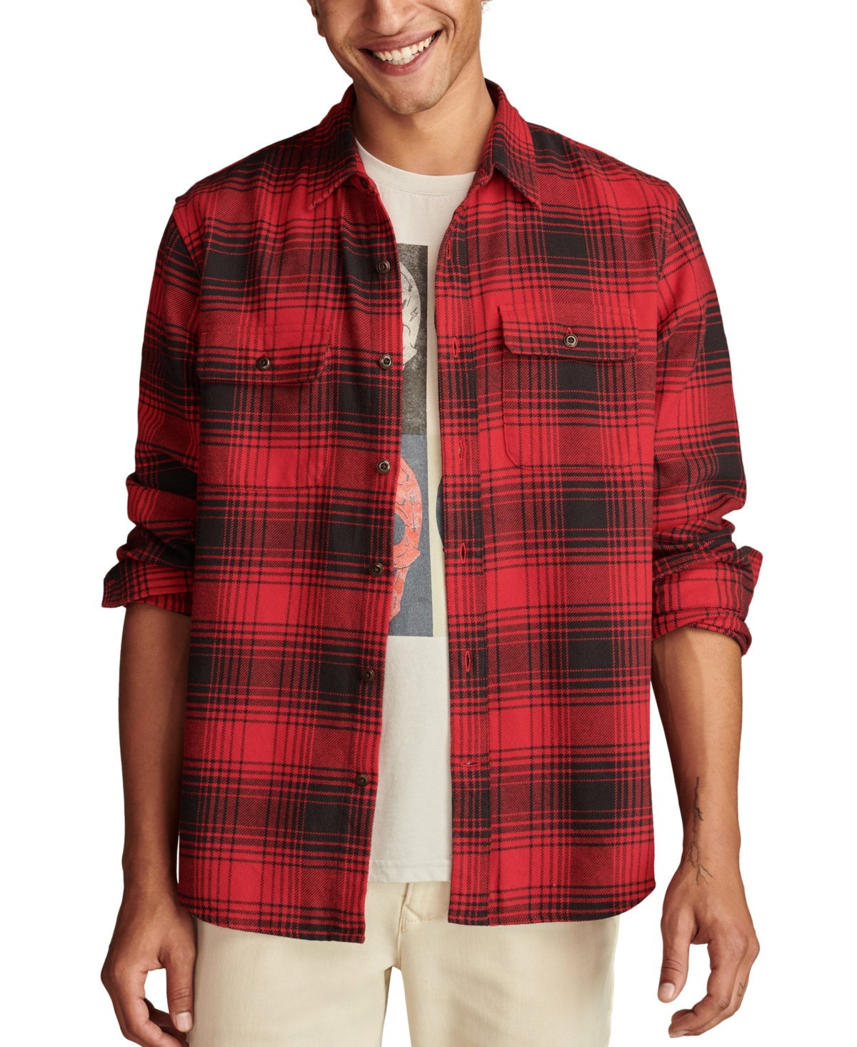 Lucky Brand Plaid Cloud Soft Flannel Button-up Shirt In Red Multi
