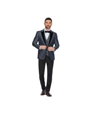 Men's 3-Piece Peak Lapel Satin Trim Tuxedo with Subtle Sheen