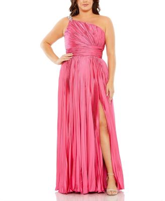 Women's Plus Size One Shoulder Embellished Pleated Sleeveless Gown