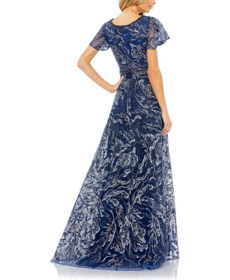 Women's Embellished Illusion Butterfly Sleeve A-Line Gown