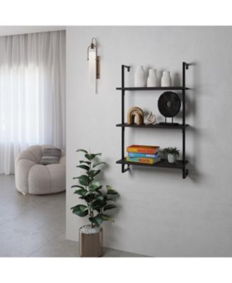Madera  Industrial 3-Shelf Wood Wall-Mounted Open Ladder Bookcase, Metal Frame