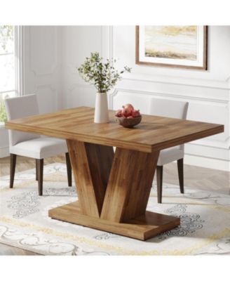 47-Inch Dining Table for 4, Walnut Brown Kitchen Dinner Table with Heavy Duty Pedestal, Farmhouse Wooden Eating Table