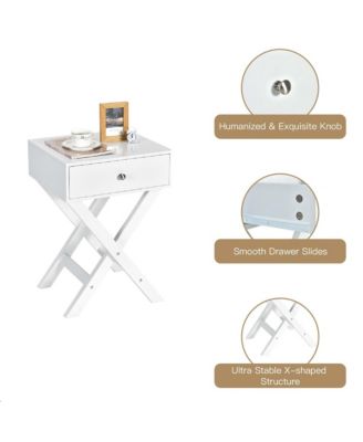 Set of 2 X-Shaped Nightstand Side End Table Bedside Table w/ Drawer White