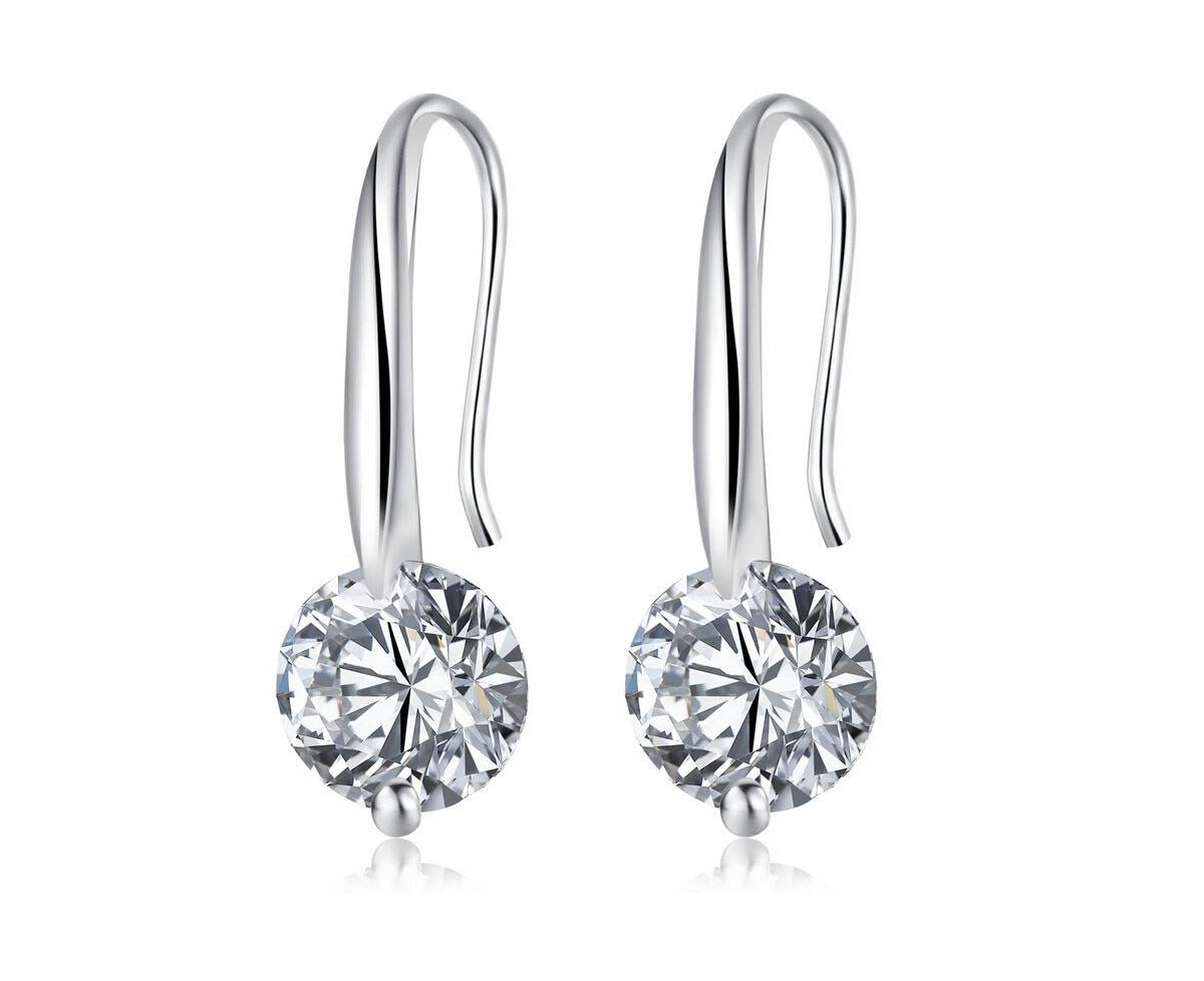 Crystal Dangle Earrings with 1.5 Carat Cubic Zirconia Stone - Silver