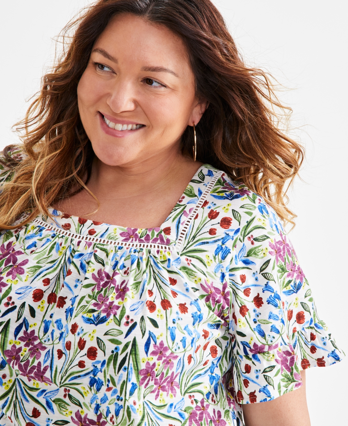 Style & Co Plus Size Flutter-Sleeve Print Top, Created for Macy's