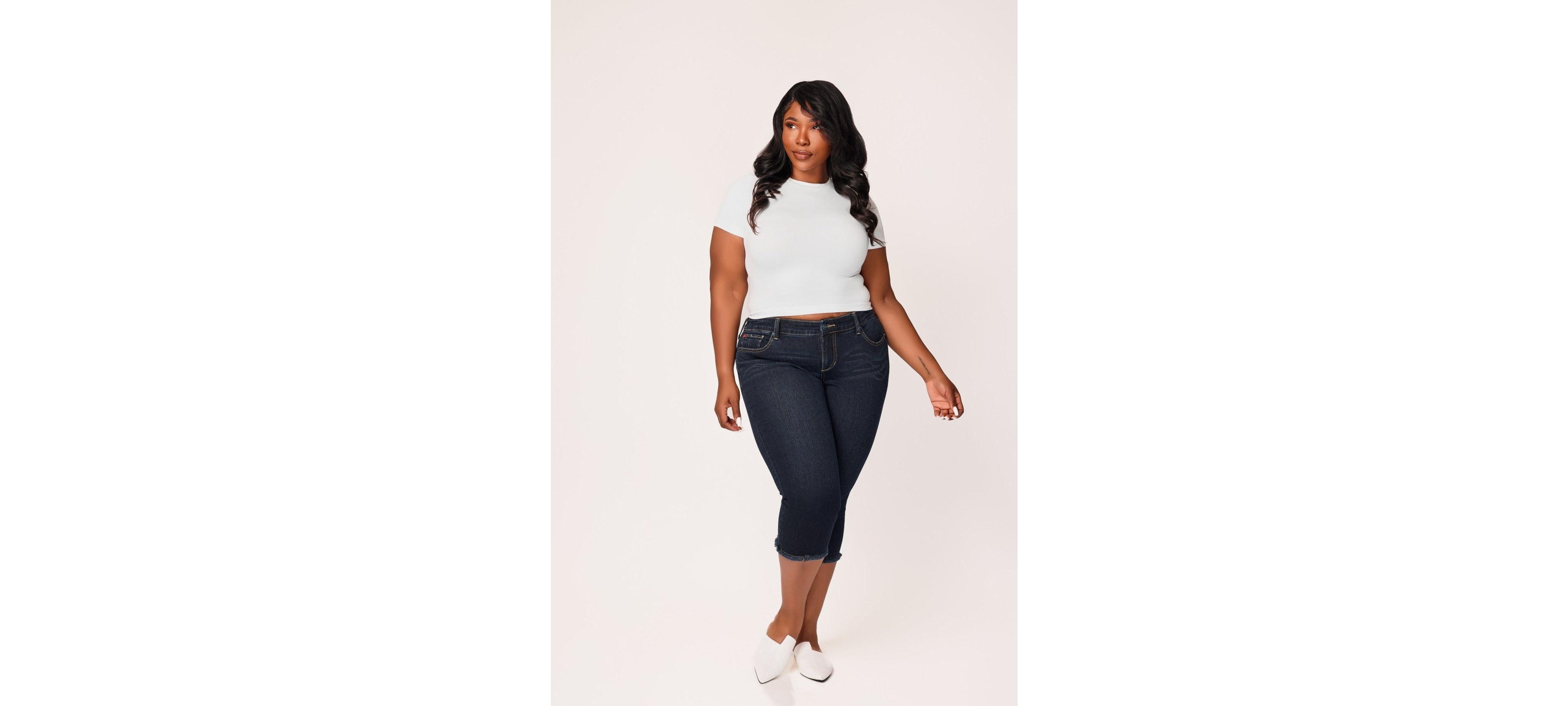 Slink Jeans Plus Denim Crop with Frayed Hem