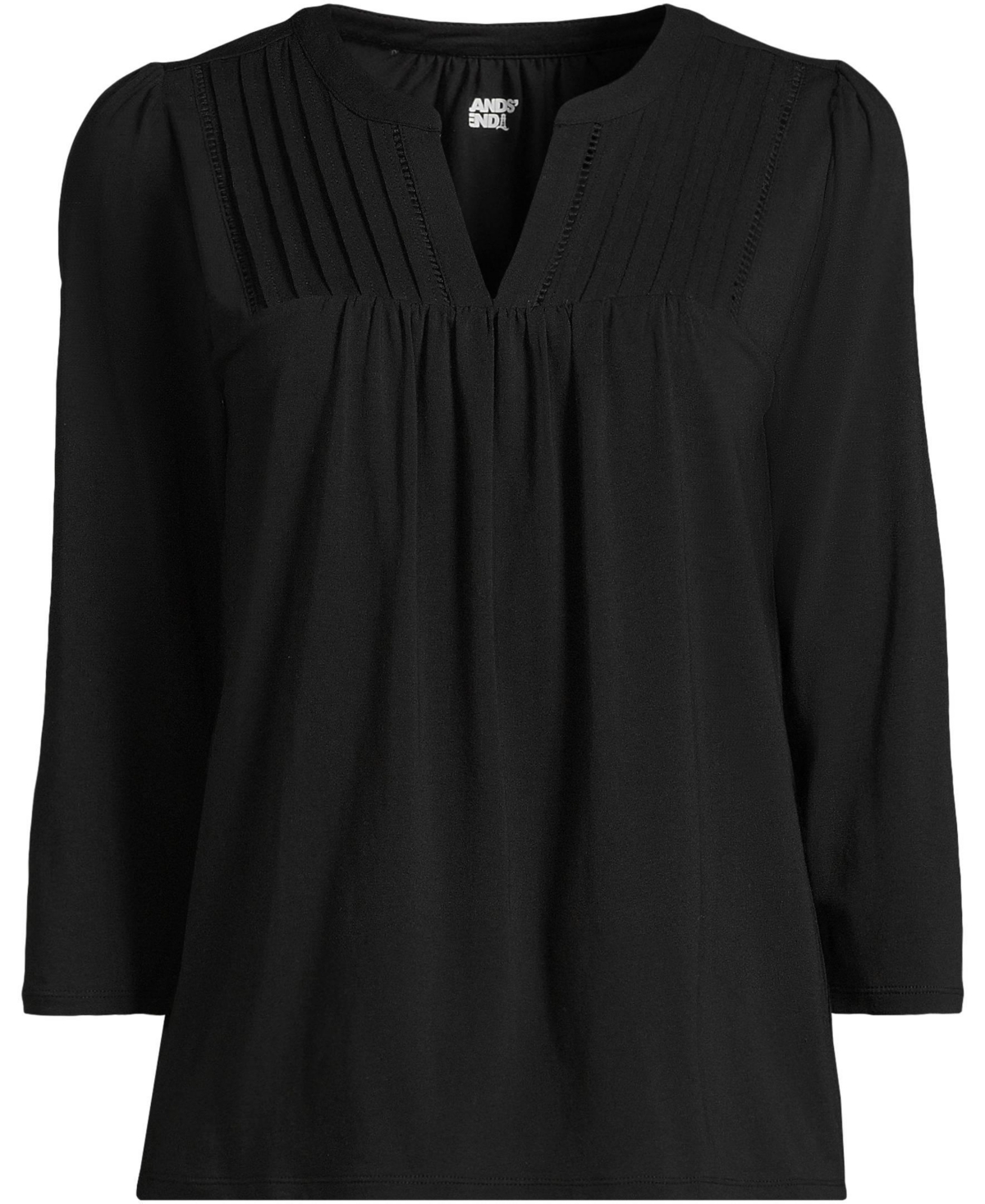 Lands' End Women's 3/4 Sleeve Lightweight Jersey Lattice Detail Top