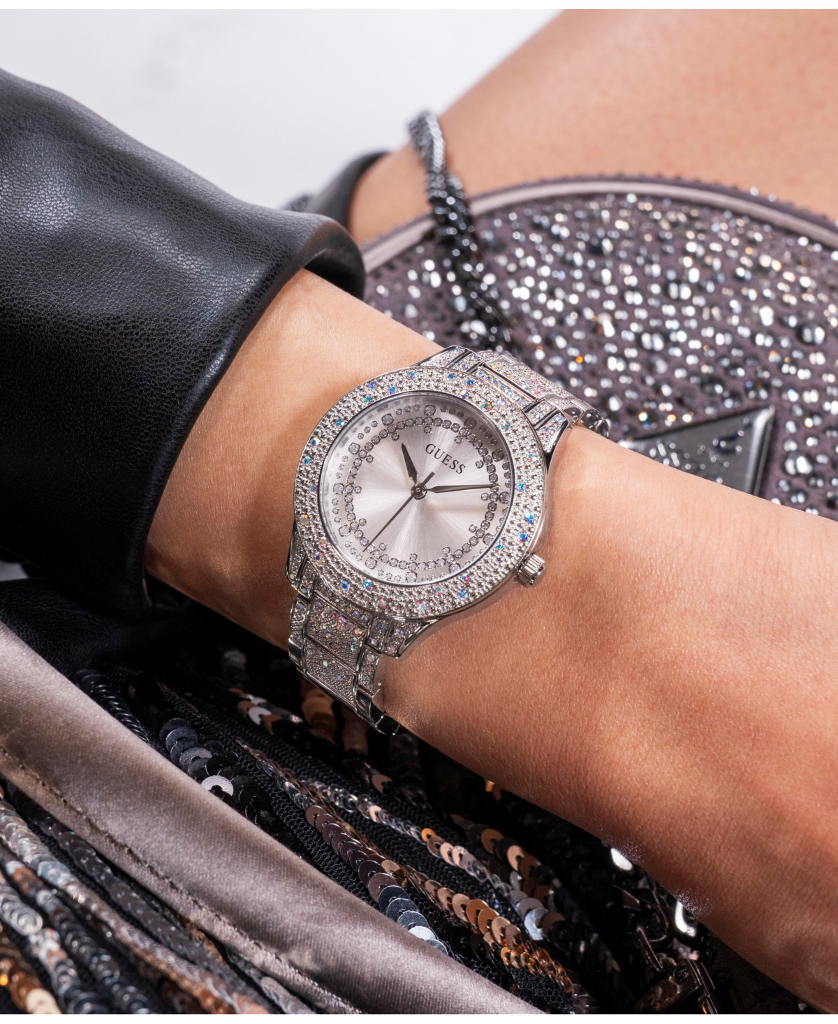 Женские аналоговые часы GUESS из стали, серебристые, 36 мм — фото 5