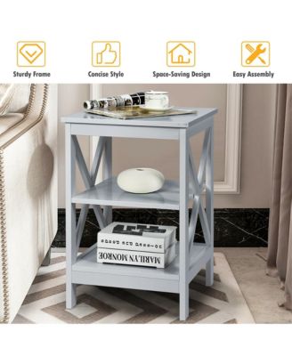 3-Tier Nightstand End Table X Design Storage Display Shelf Living Room