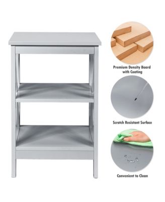 3-Tier Nightstand End Table X Design Storage Display Shelf Living Room