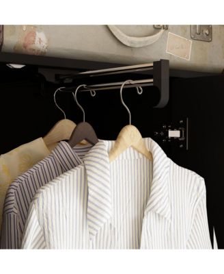 White Wood Armoires Wardrobe With Mirror, Pulling Hanging Rod, Drawers