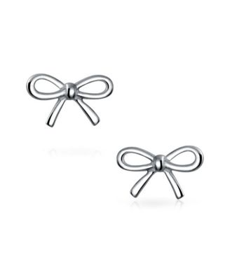 Delicate Simple Dainty Ribbon Birthday Present Bow Stud Earrings Rose Gold Plated .925 Sterling Silver