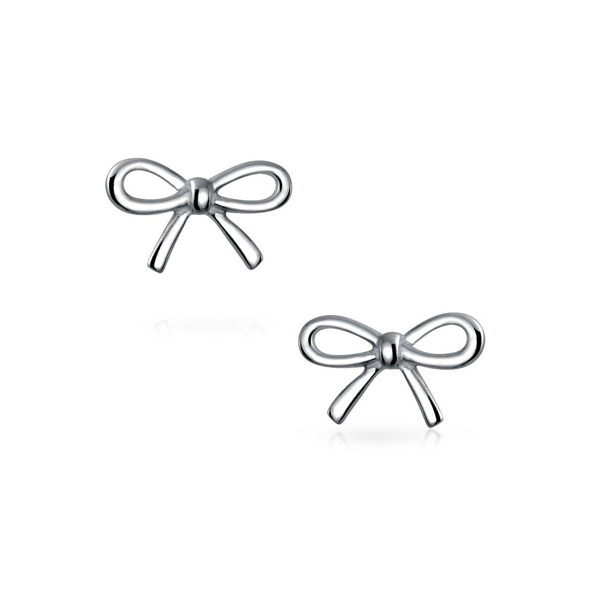 Bling Jewelry Delicate Simple Dainty Ribbon Birthday Present Bow Stud Earrings For Women Rose Gold Plated .925 Sterling- Silver