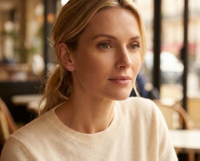 Delicate Simple Dainty Ribbon Birthday Present Bow Stud Earrings Rose Gold Plated .925 Sterling Silver