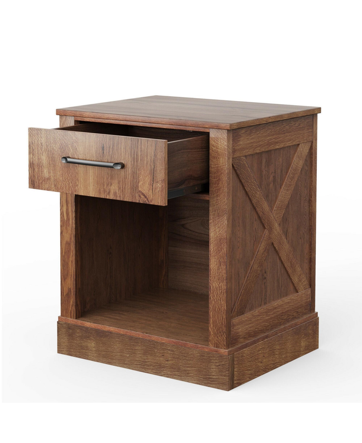 Gymax 2PCS Nightstand with Drawer and Shelf Rustic Wooden Bedside Table Bedroom- Brown