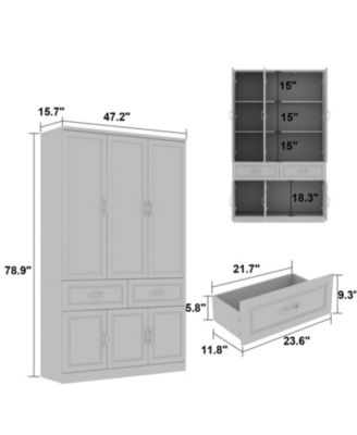 8-Shelf White Wood Standard Bookcase with Shelves,Drawers