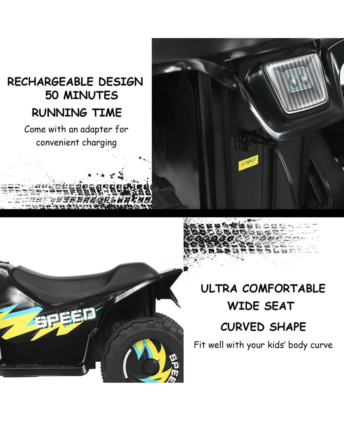 Детская игрушка Gymax 6V Kids Electric Quad Ride-On with Forward & Reverse, Ages 3-8, цвет: Чёрный, вариант 1 — фото 3