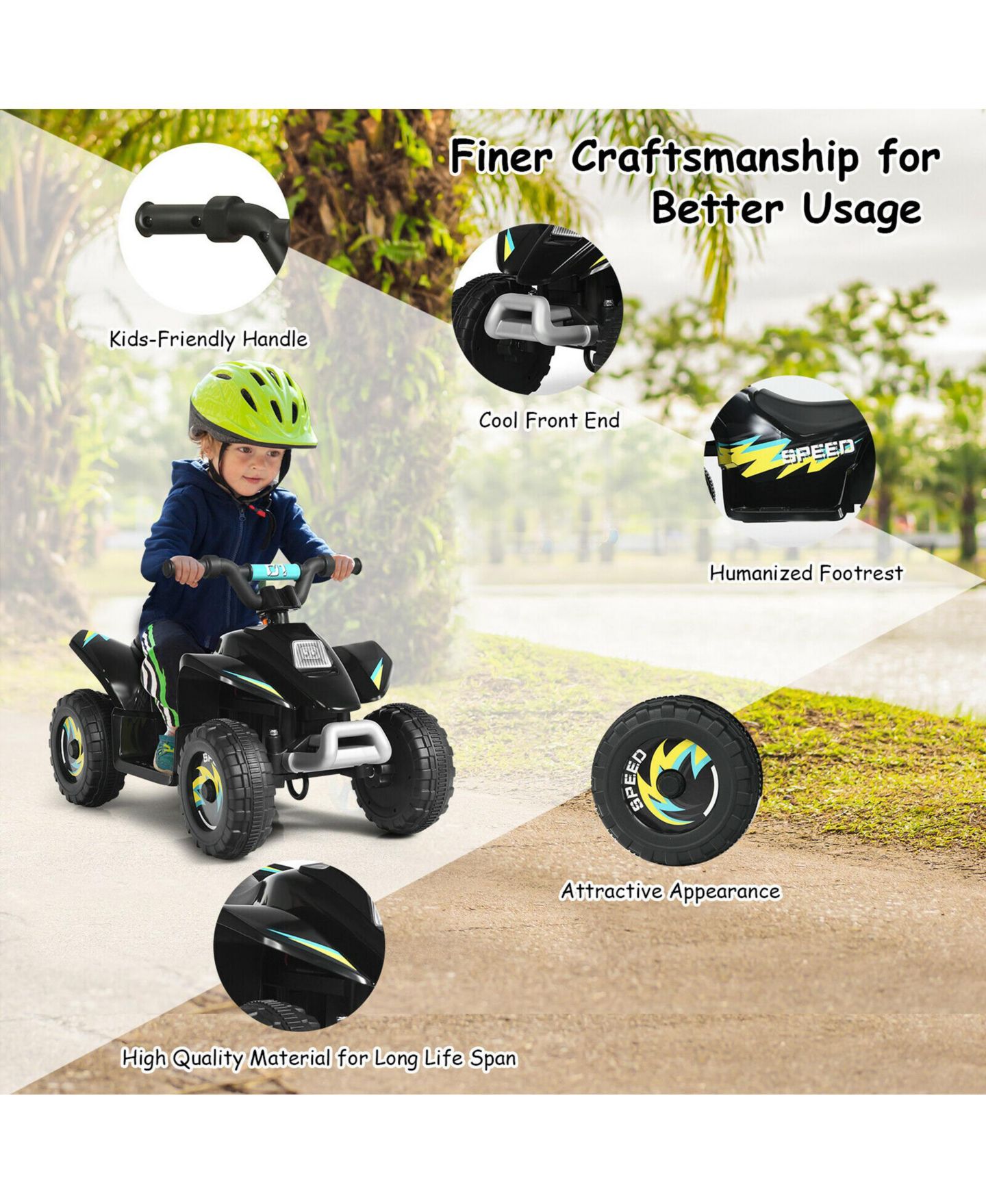 Детская игрушка Gymax 6V Kids Electric Quad Ride-On with Forward & Reverse, Ages 3-8, цвет: Чёрный, вариант 1 — фото 5