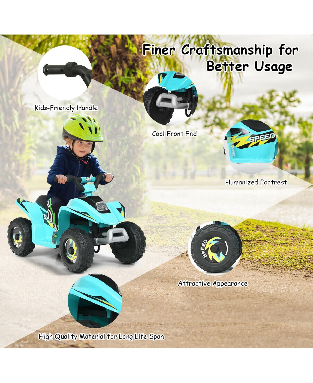 Gymax 6V Kids Electric Quad Atv 4 Wheels Ride On Toy Toddlers Forward & Reverse Red - Blue+black